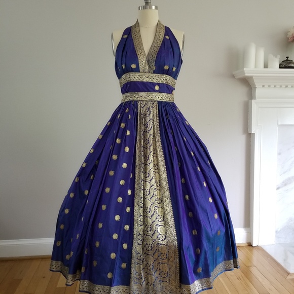 Rare Tiana Pittele 1950s True Vintage Silk Sari Print Dress Size XS/S - Picture 1 of 3
